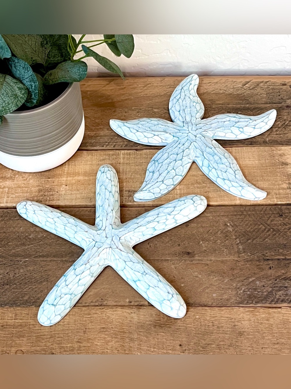 TJ Design Wood Starfish Wall Decor Set Coastal Beach House Pair 2014
